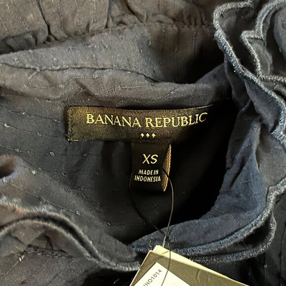 BANANA REPUBLIC WOMENS BUTTON DOWN RUFFLED BLOUSE NAVY BLUE SIZE XSMALL - Picture 5 of 9